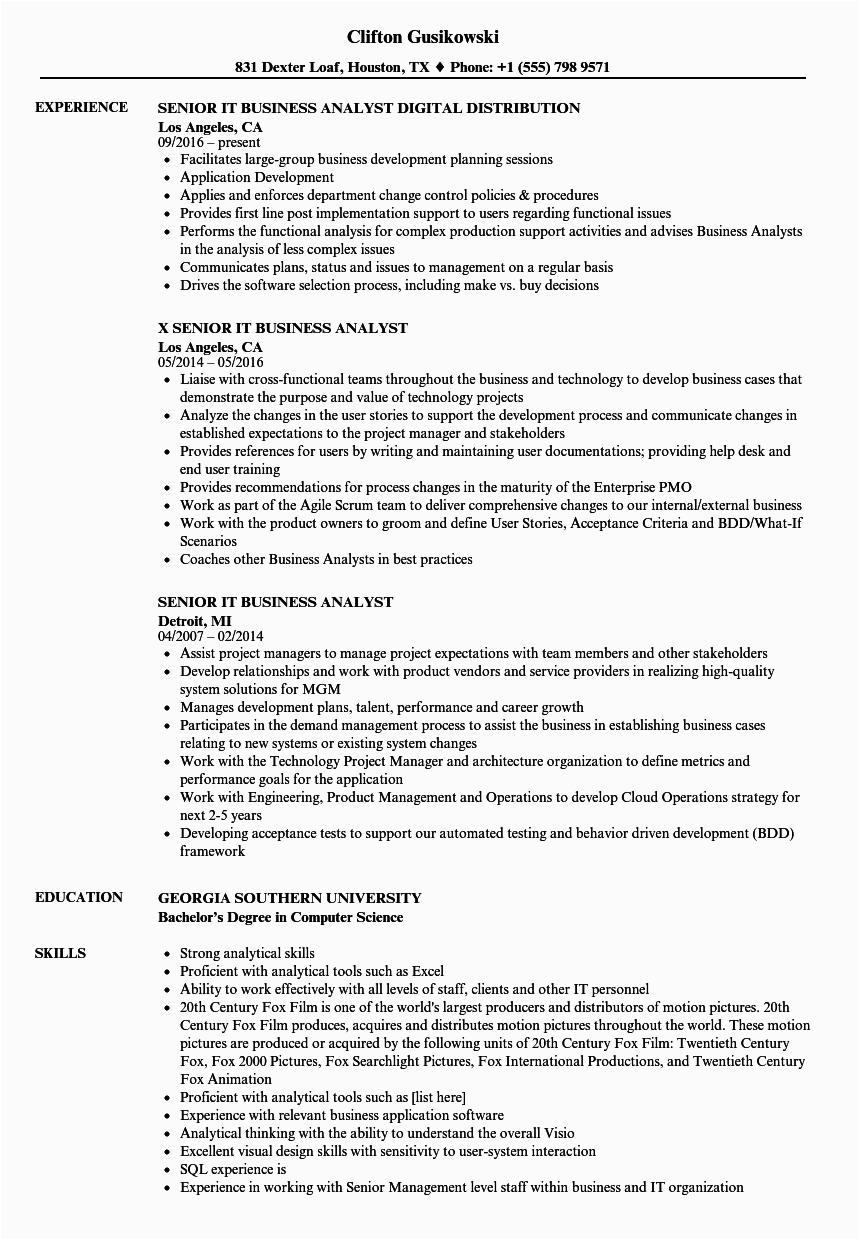 It Business Analyst Resume Samples with Objective Senior Business Analyst Resume