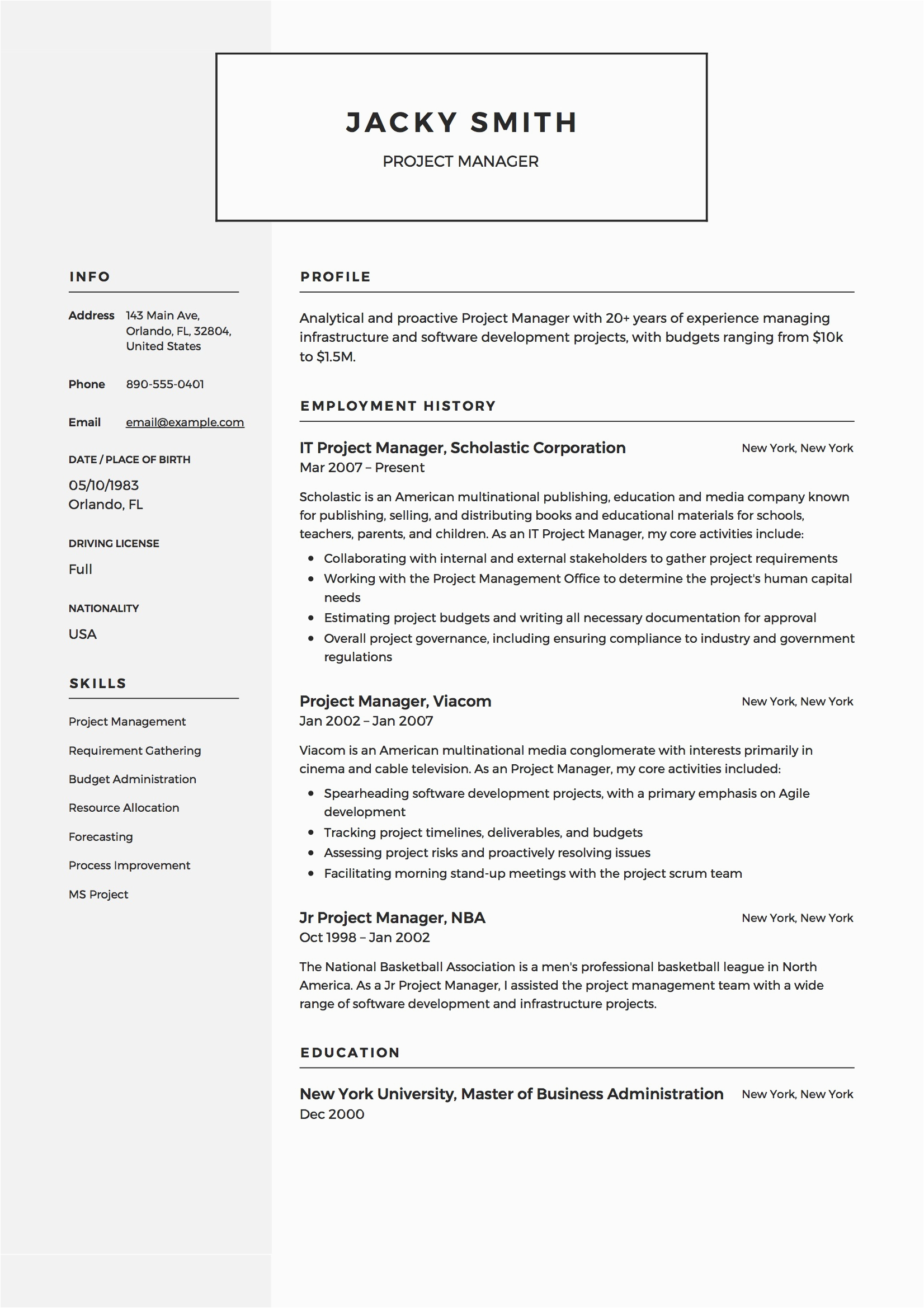 It Project Management Resume Examples and Samples Project Manager Resume & Full Guide