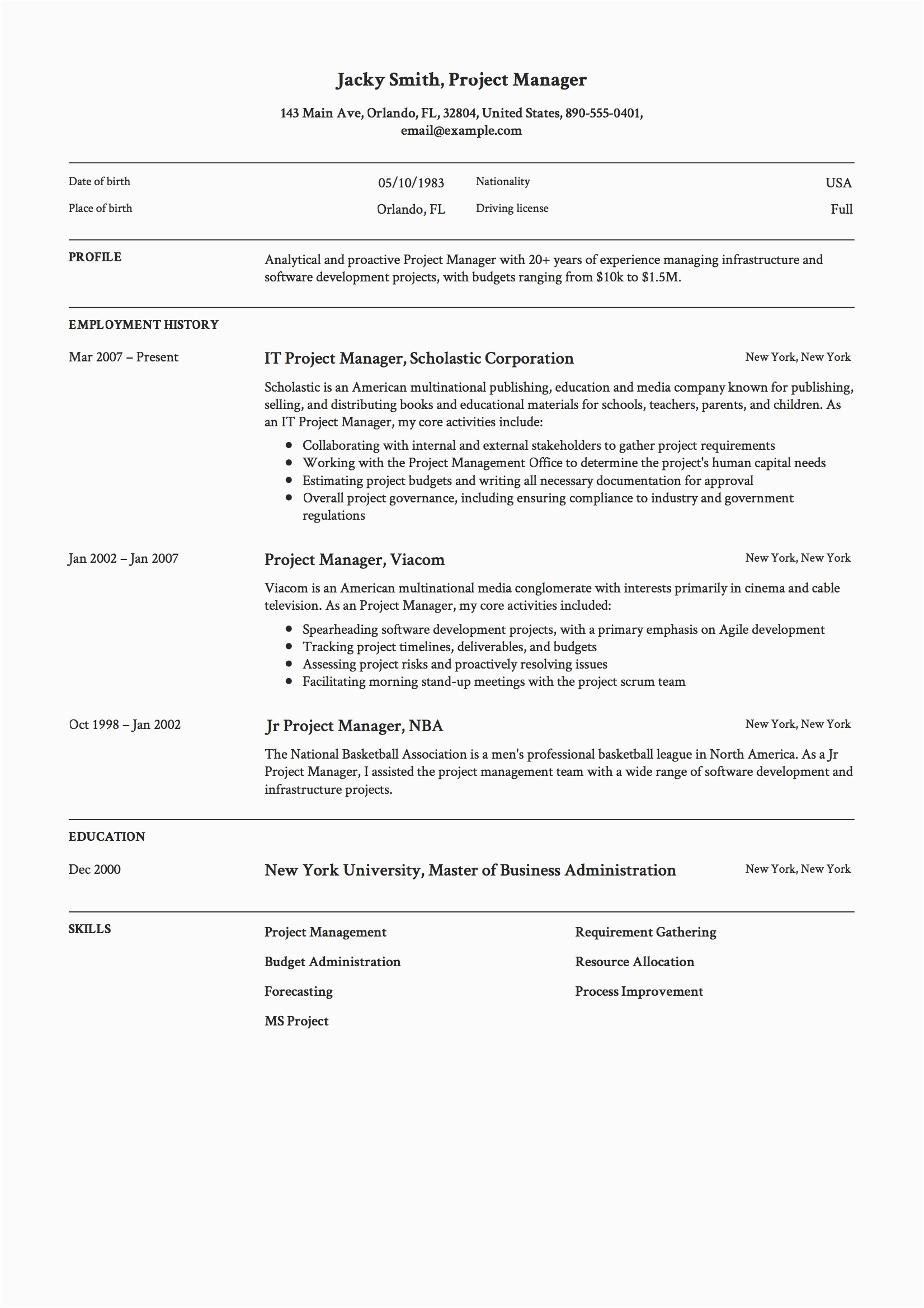 It Project Manager Resume Template Free Project Manager Resume & Full Guide