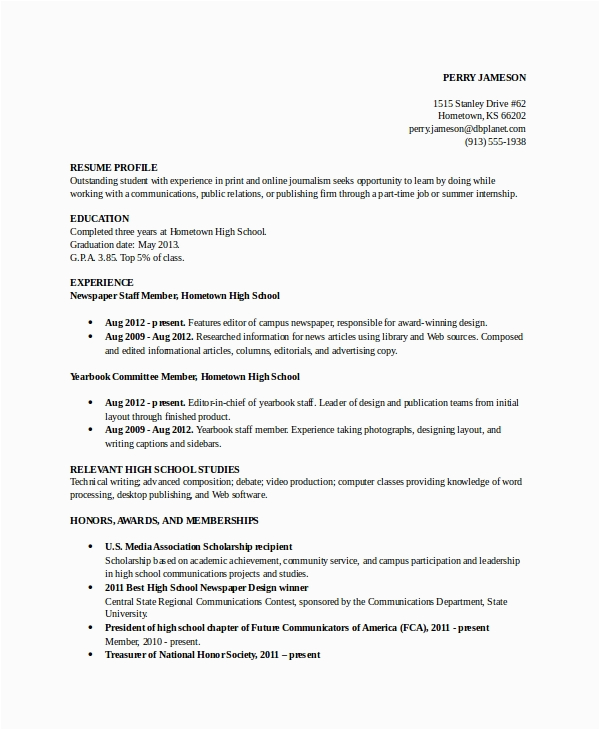 Job Resume Template High School Student Free 8 Sample High School Student Resume Templates In Ms