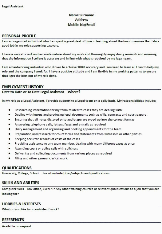 Personal Injury Legal assistant Resume Sample Legal assistant Cv Example Cover Letter and Cv Examples