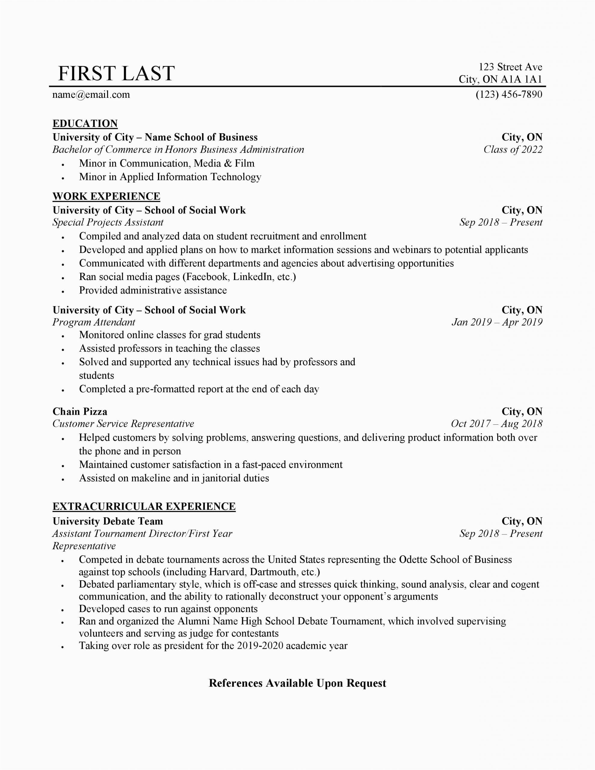 Resume for Part Time Job Student Sample First Time Applicant First Job College Student Resume