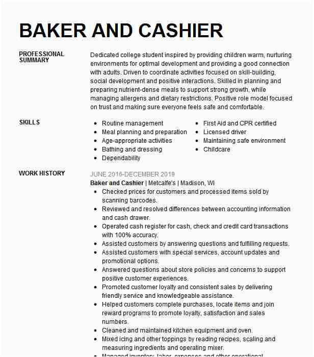Resume for Tim Hortons Job Sample Cashier and Baker Resume Example Tim Hortons Cafe & Bake