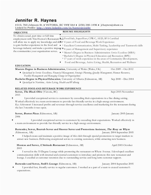 Resume for Tim Hortons Job Sample Resume Tim Hortons