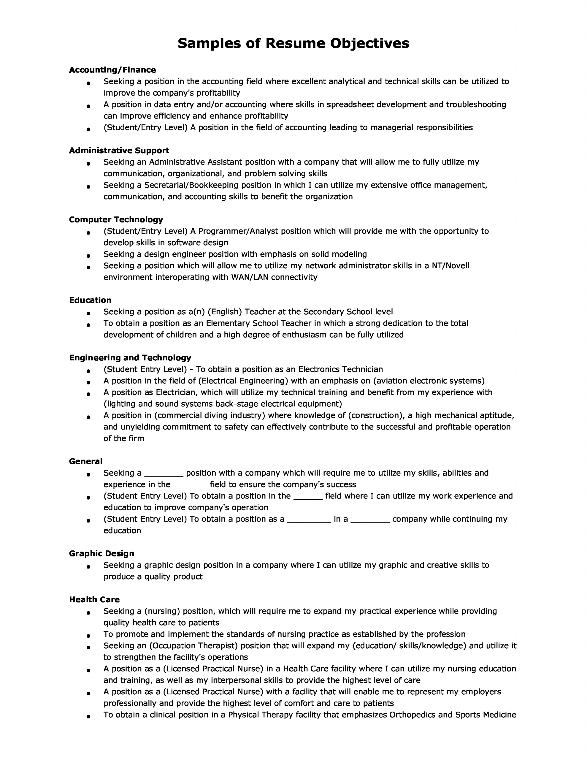 Resume Objective Samples for Experienced Professionals Professional Resume Objective How to Draft A