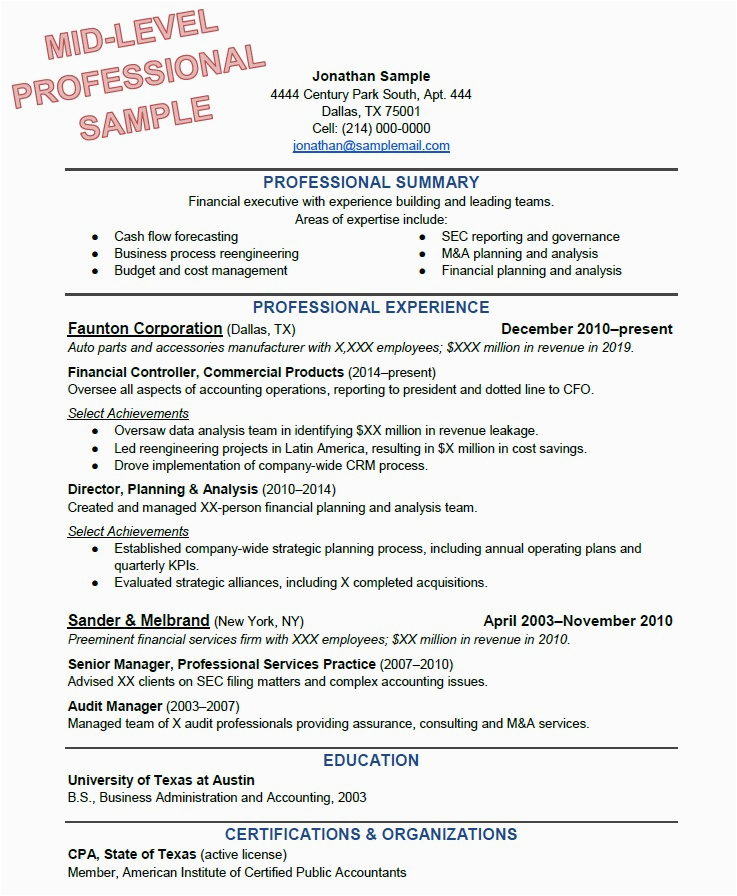 Resume Objective Samples for Experienced Professionals Resume format for Experienced Person Best Resume format