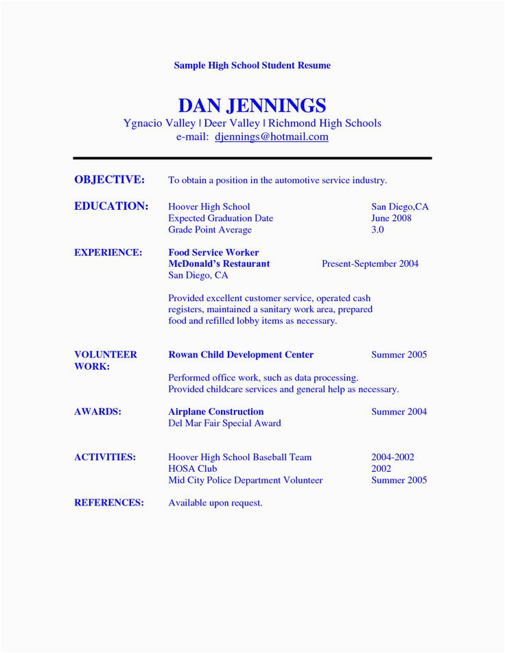 Resume Objective Samples for High School Students Business Skills Resume