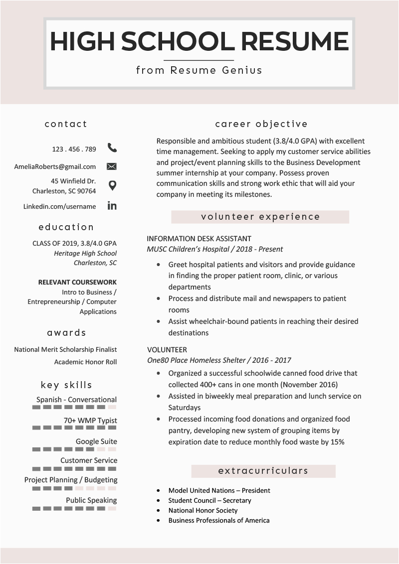 Resume Objective Samples for High School Students High School Student Resume Sample & Writing Tips