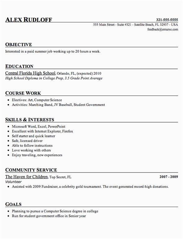 Resume Objective Samples for High School Students High School Student Resume Template Tips 2018