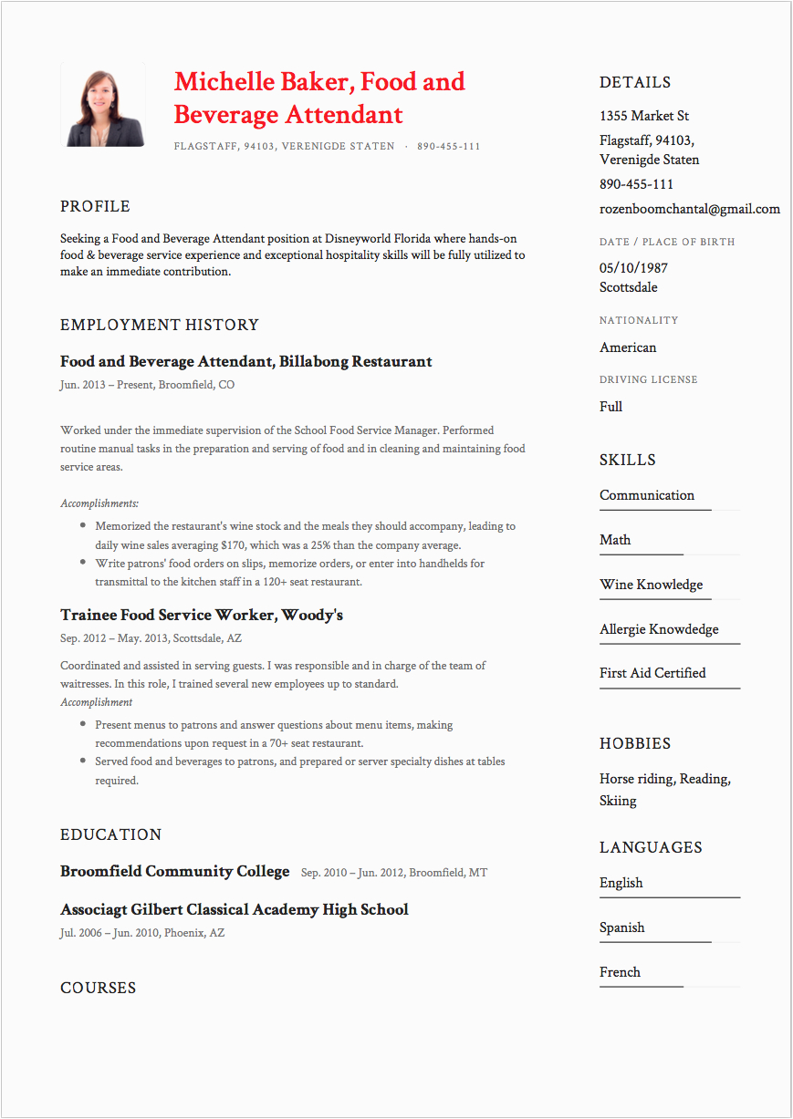 Resume Sample for Food and Beverage Service 7 Food and Beverage attendant Resume Sample S