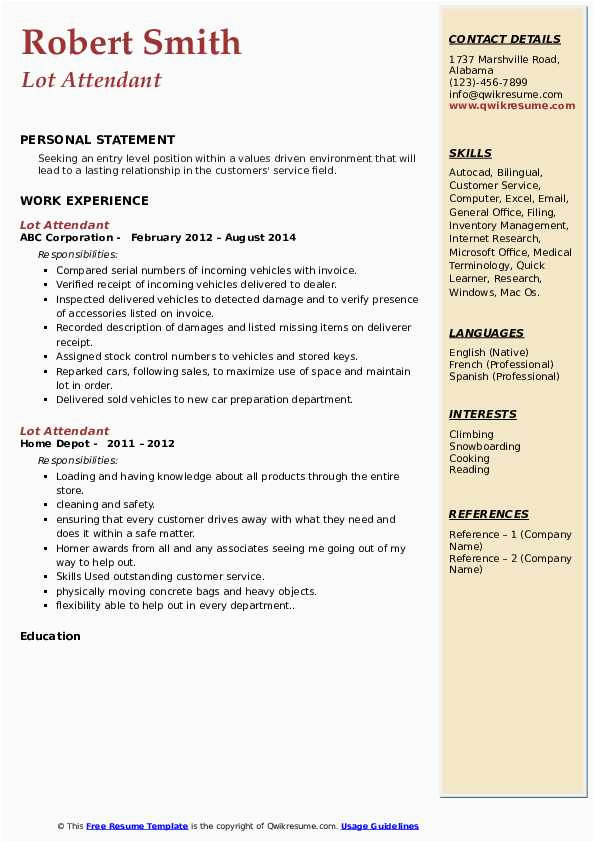 Resume Template for A Lot Of Information Lot attendant Resume Samples