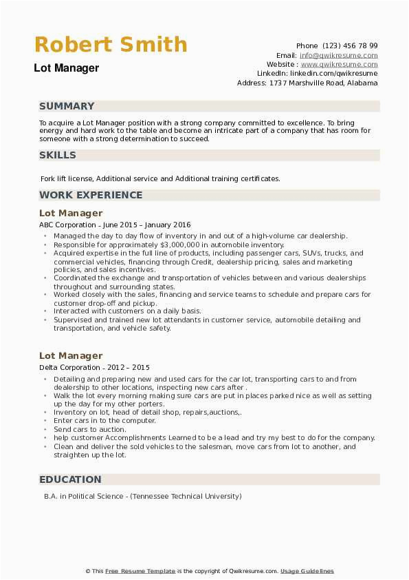 Resume Template for A Lot Of Information Lot Manager Resume Samples
