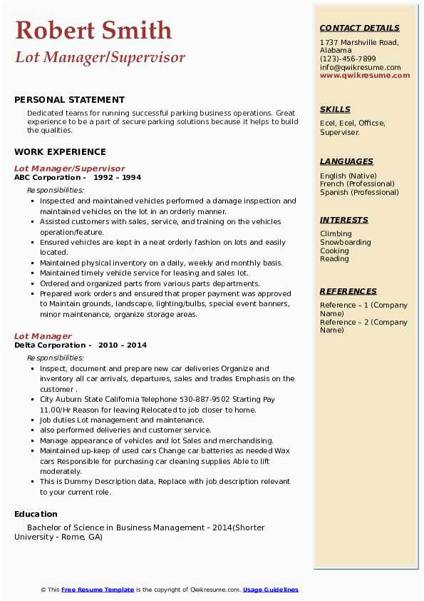 Resume Template for A Lot Of Information Lot Manager Resume Samples