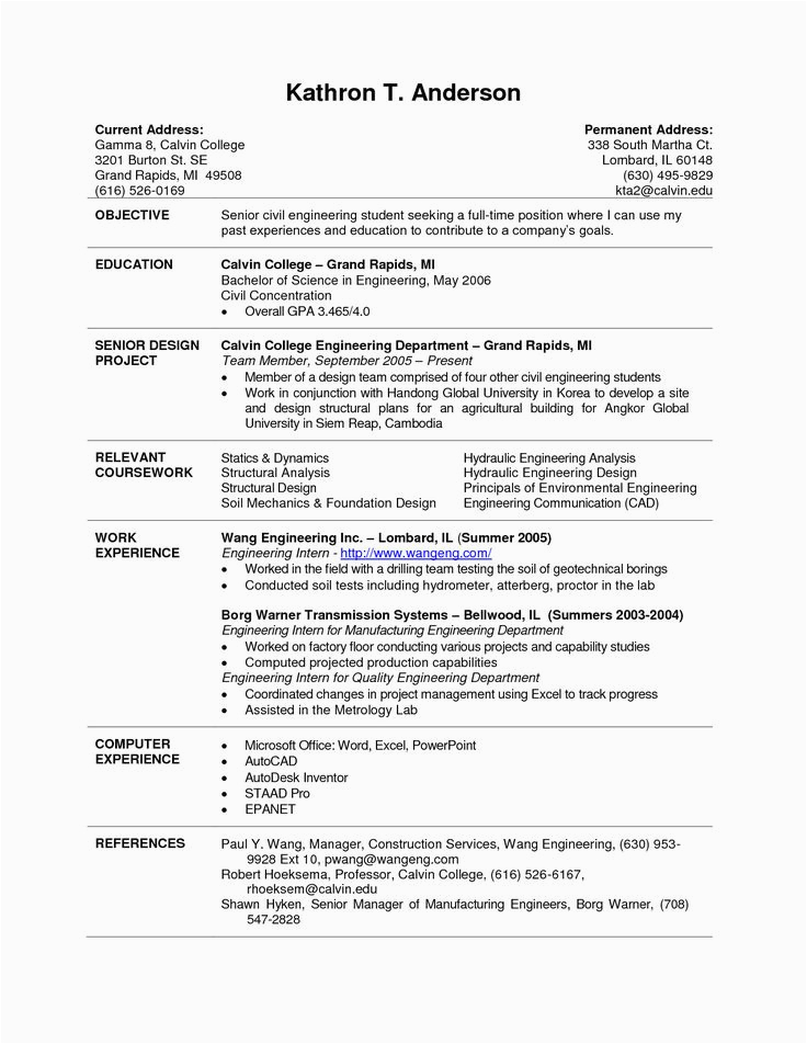 Resume Template for College Student Applying for Internship Current College Student Resume 2570