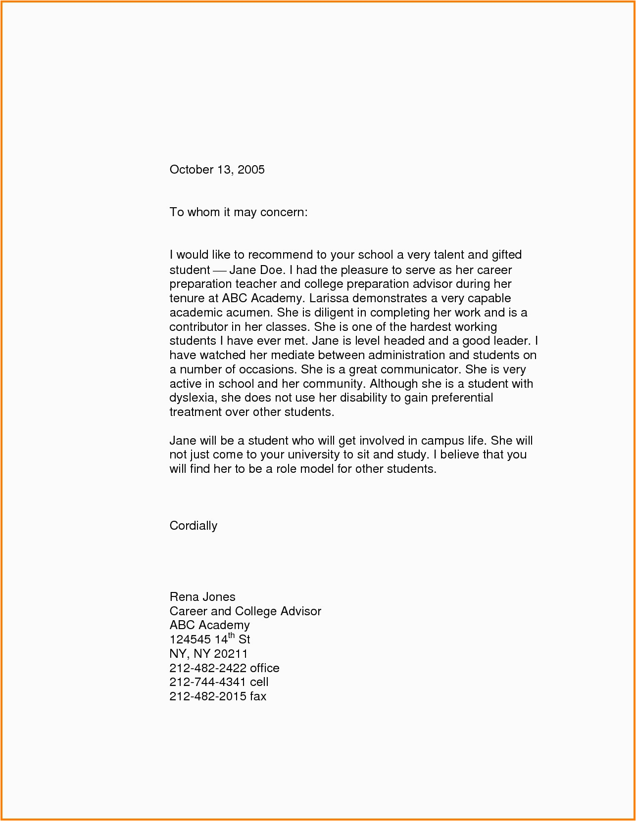 Resume Template for Letter Of Recommendation Letter Re Mendation Template Example Letter