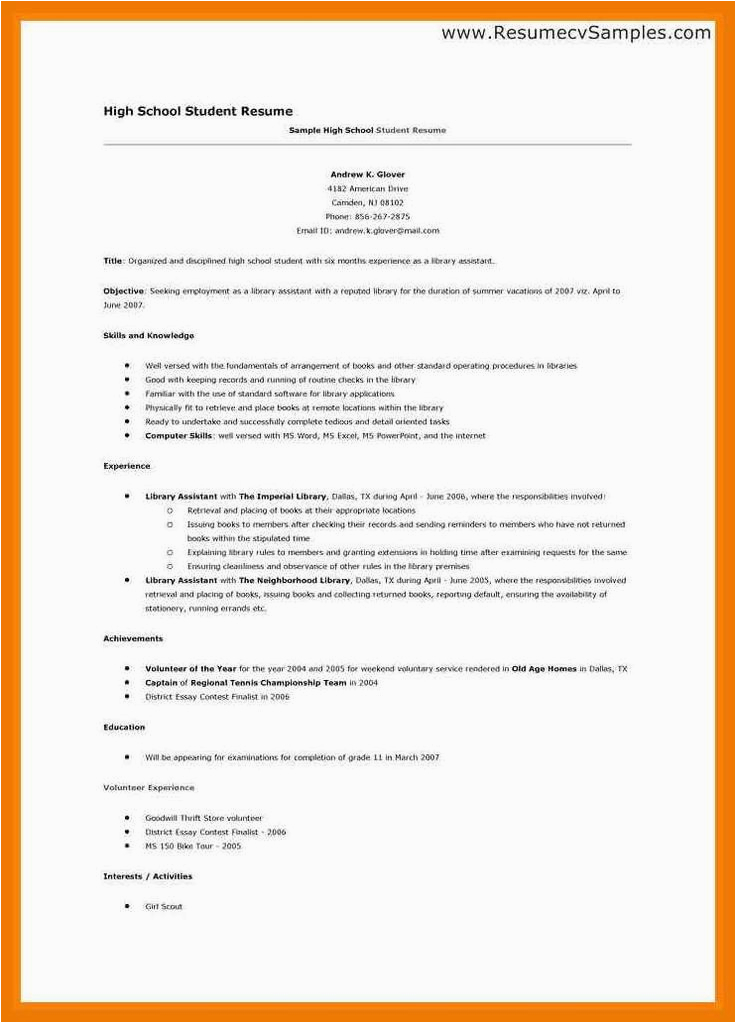 Resume Template for Middle School Students 910 Sample Resume for Middle School Students Mysafetgloves