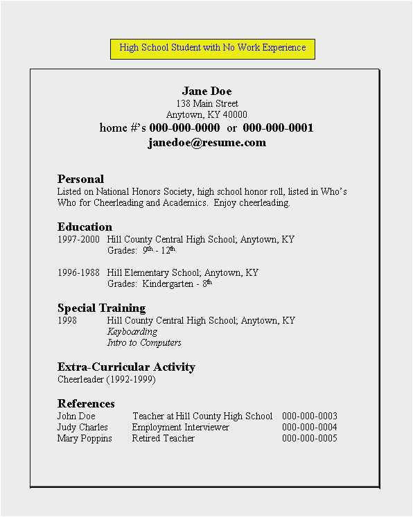Resume Template for Middle School Students Middle School Student Resume format 51 Pics