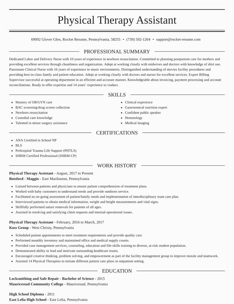 Resume Template for Physical therapist assistant Physical therapy assistant Resumes