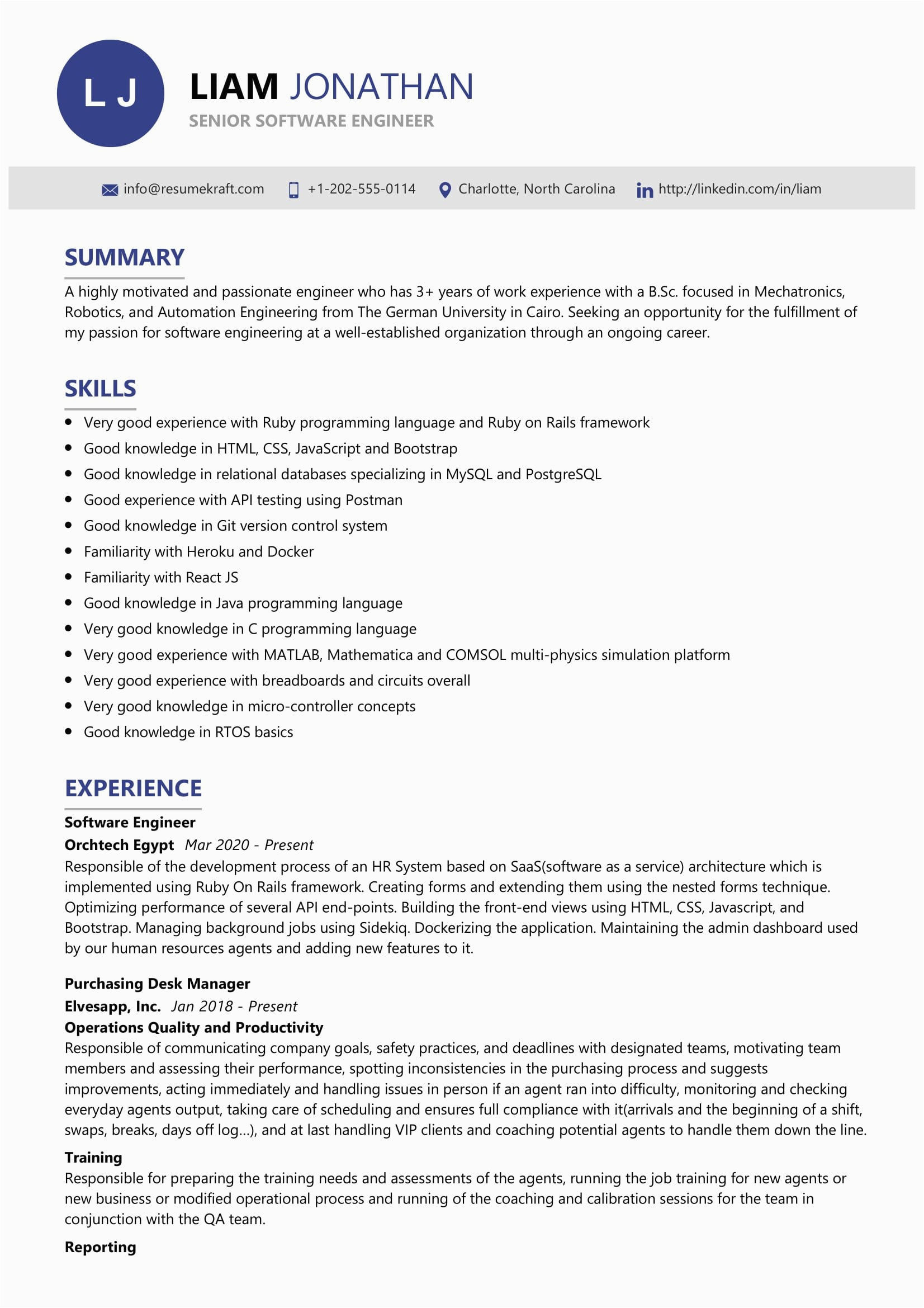 Resume Template for Senior software Engineer Senior software Engineer Resume Sample Resumekraft