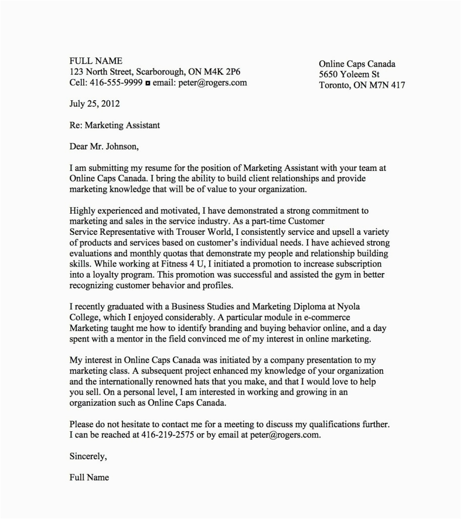 Sample Cover Letter for Resume Canada Canadian Cover Letter Example