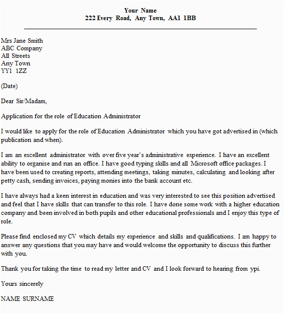 Sample Cover Letter for Resume School Administrator Education Administrator Cover Letter Example Icover
