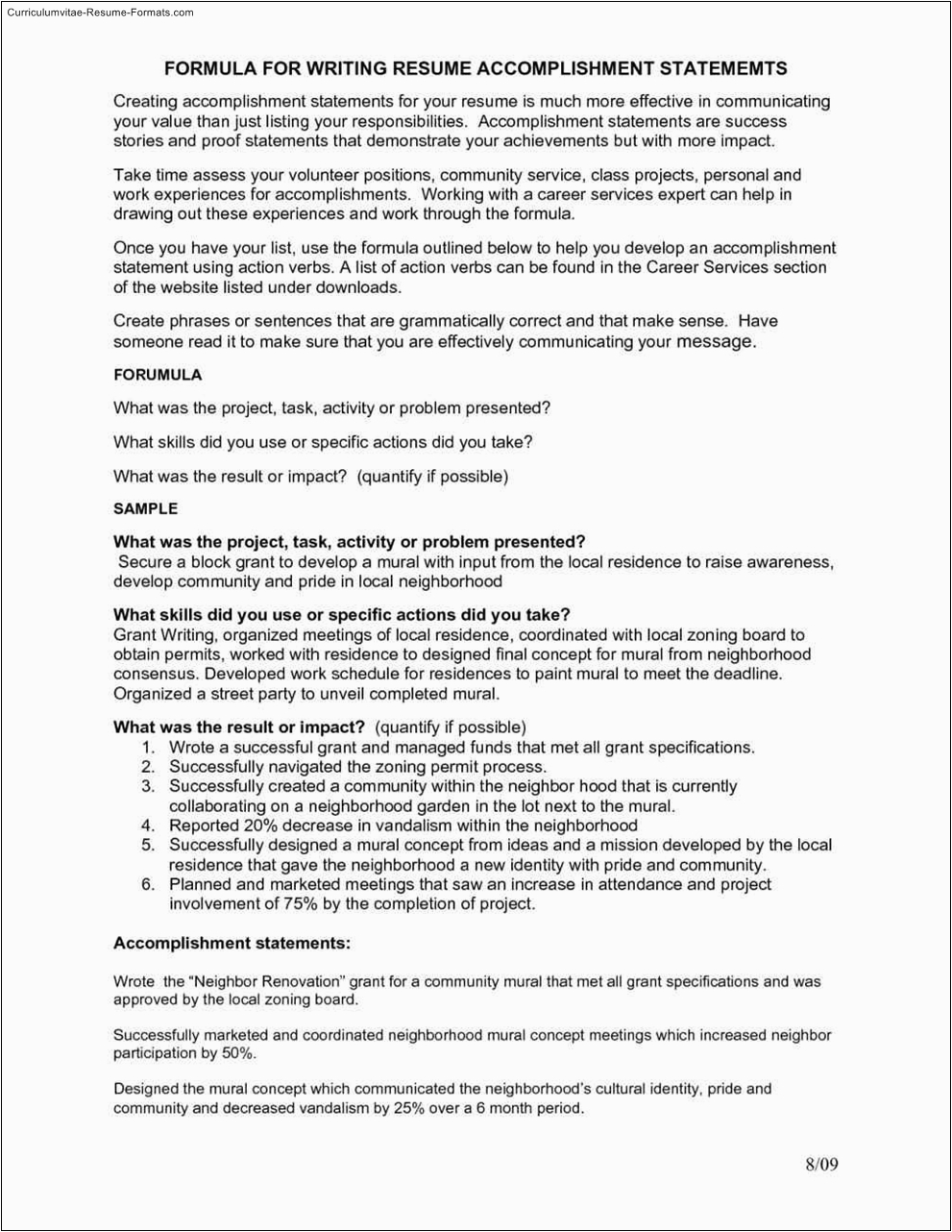 Sample List Of Accomplishments for Resume Ac Plishment Resume Template