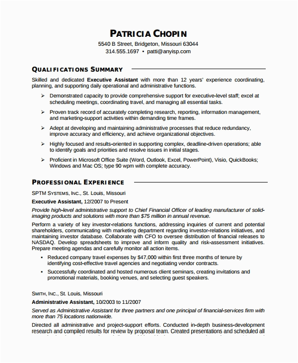 Sample Objective for Executive assistant Resume Free 8 Sample Executive assistant Resume Templates In Ms