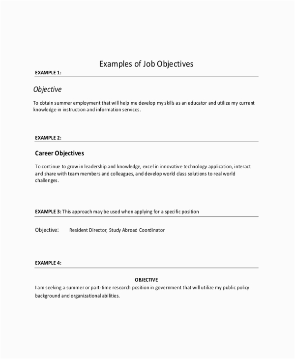 Sample Objective for Resume for Any Job Free 8 Sample Objective On Resume Templates In Ms Word