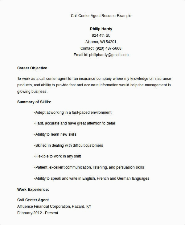 Sample Objective In Resume for Call Center Agent without Experience Call Center Sample Resume with No Experience Philippines