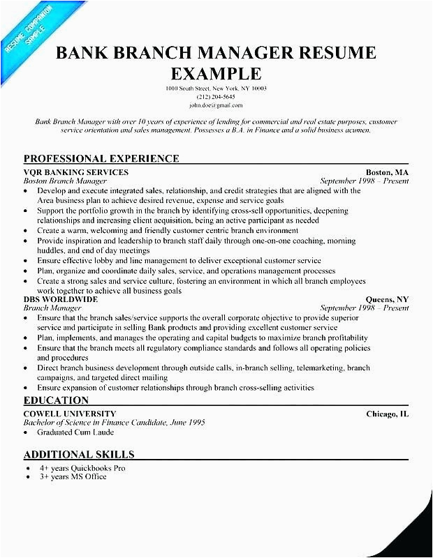 Sample Resume for Bank Branch Operations Manager Resume Free Samples Gallery Of Bank Branch Manager Resume