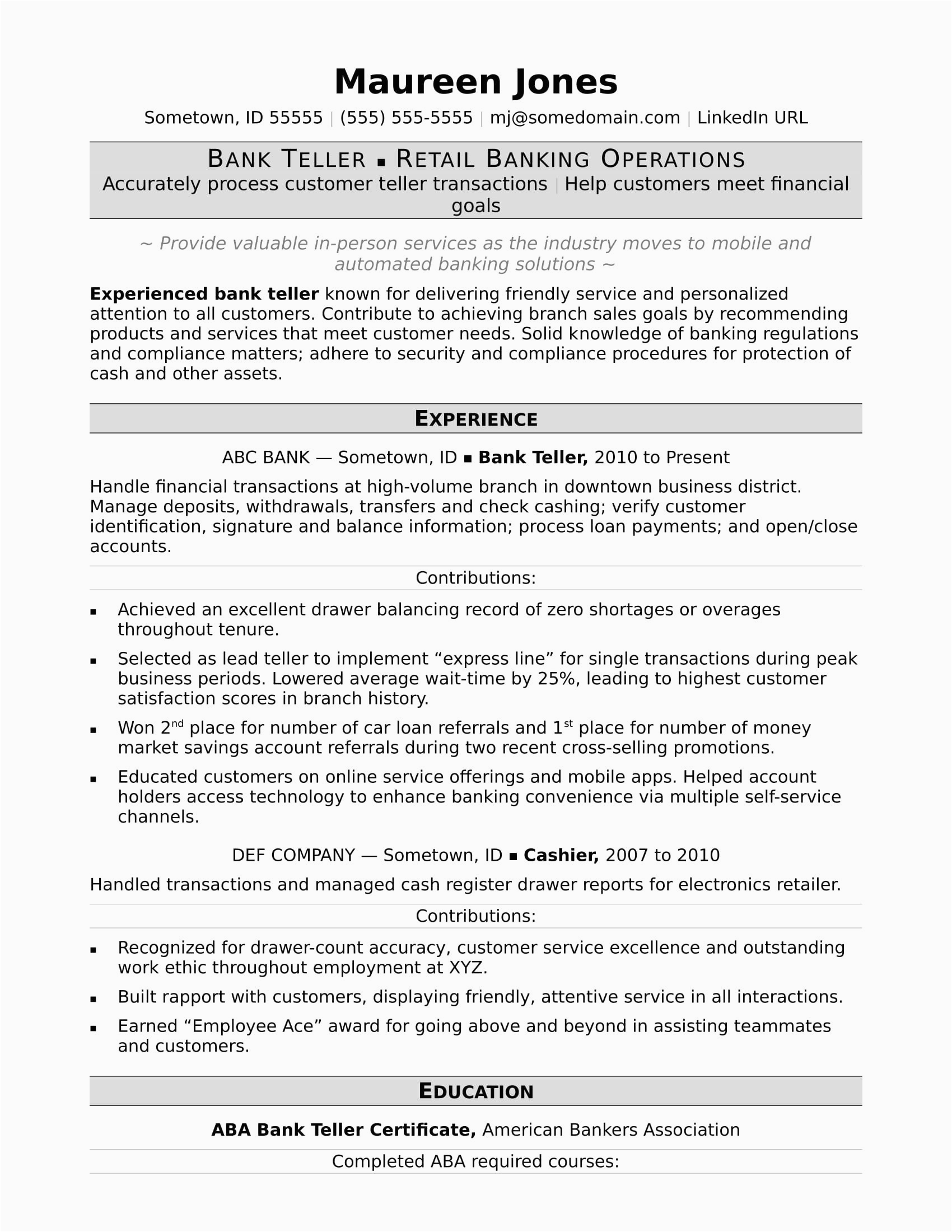 Sample Resume for Bank Customer Service Officer √ 20 Bank Customer Service Representative Resume