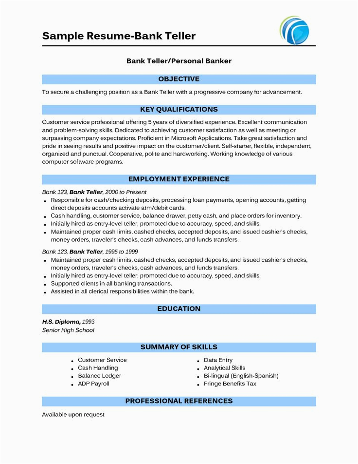 Sample Resume for Bank Jobs with No Experience Pdf Sample Bank Teller Resume with No Experience