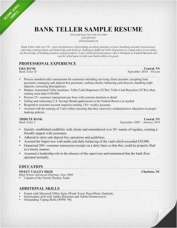 Sample Resume for Bank Teller with Experience Bank Teller Resume Sample & Writing Tips