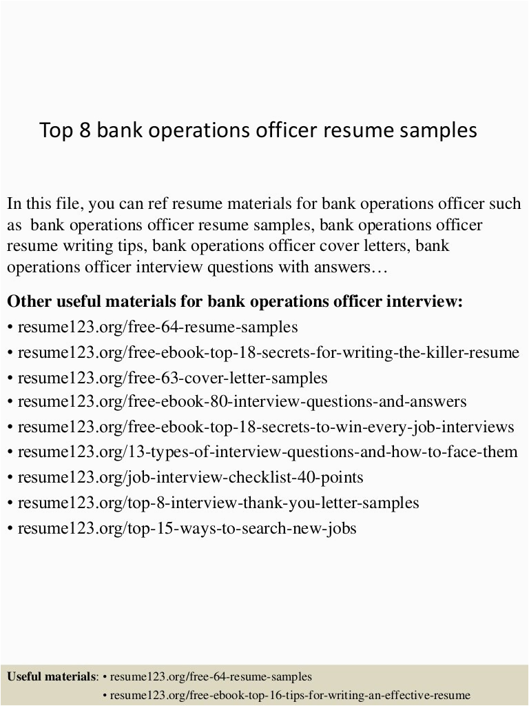 Sample Resume for Banking Operation Officer top 8 Bank Operations Officer Resume Samples