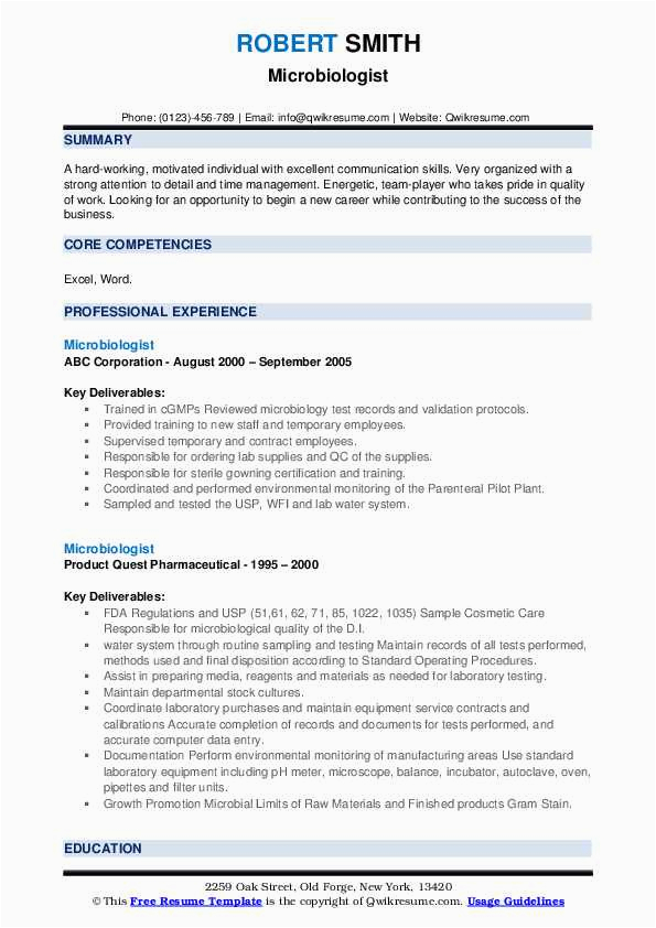 Sample Resume for Bsc Microbiologist Fresher Resume format for Freshers B Microbiology Resume