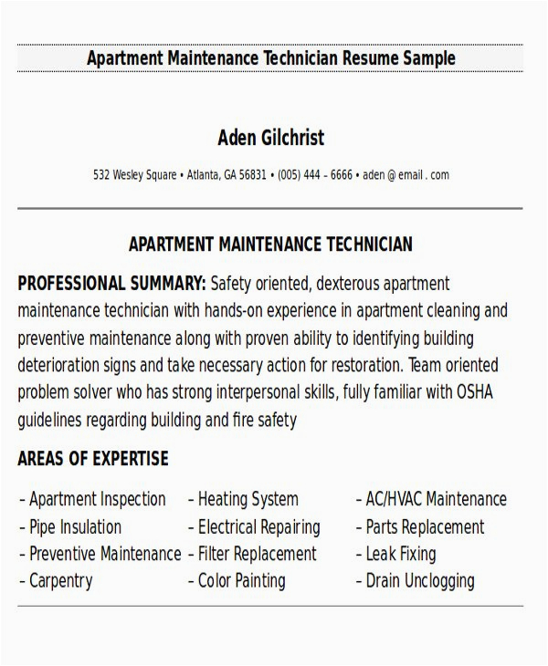 Sample Resume for Building Maintenance Technician √ 20 Building Maintenance Worker Resume