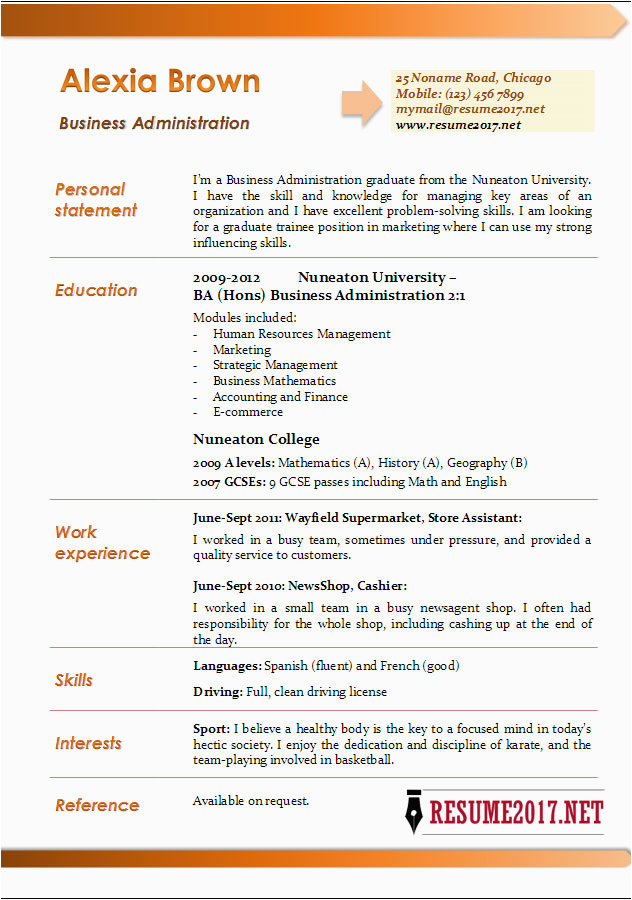 Sample Resume for Business Administration Major In Financial Management Business Administration Resume Examples 2017