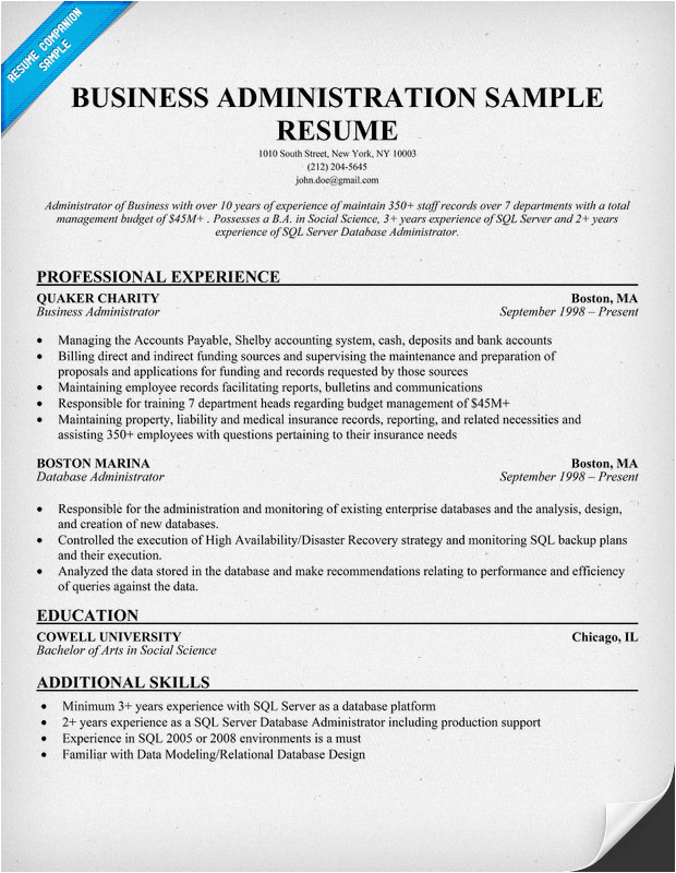 Sample Resume for Business Administration Major In Financial Management Business Administration Resume Samples