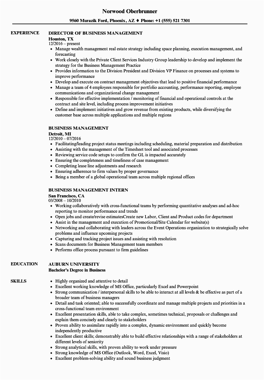 Sample Resume for Business Administration Major In Financial Management Business Management Resume Examples Mryn ism