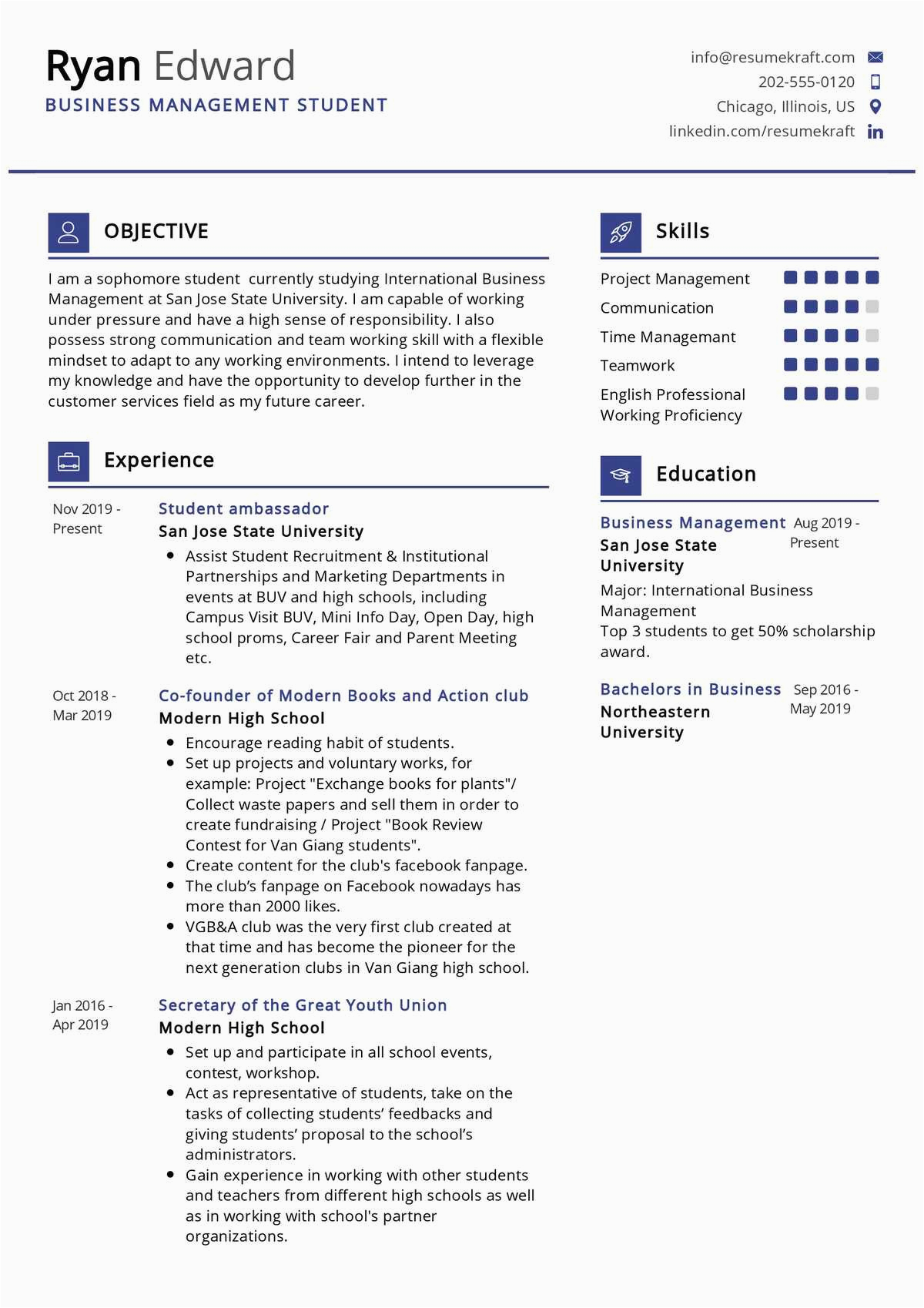 Sample Resume for Business Administration Student Business Management Student Resume Example Resumekraft