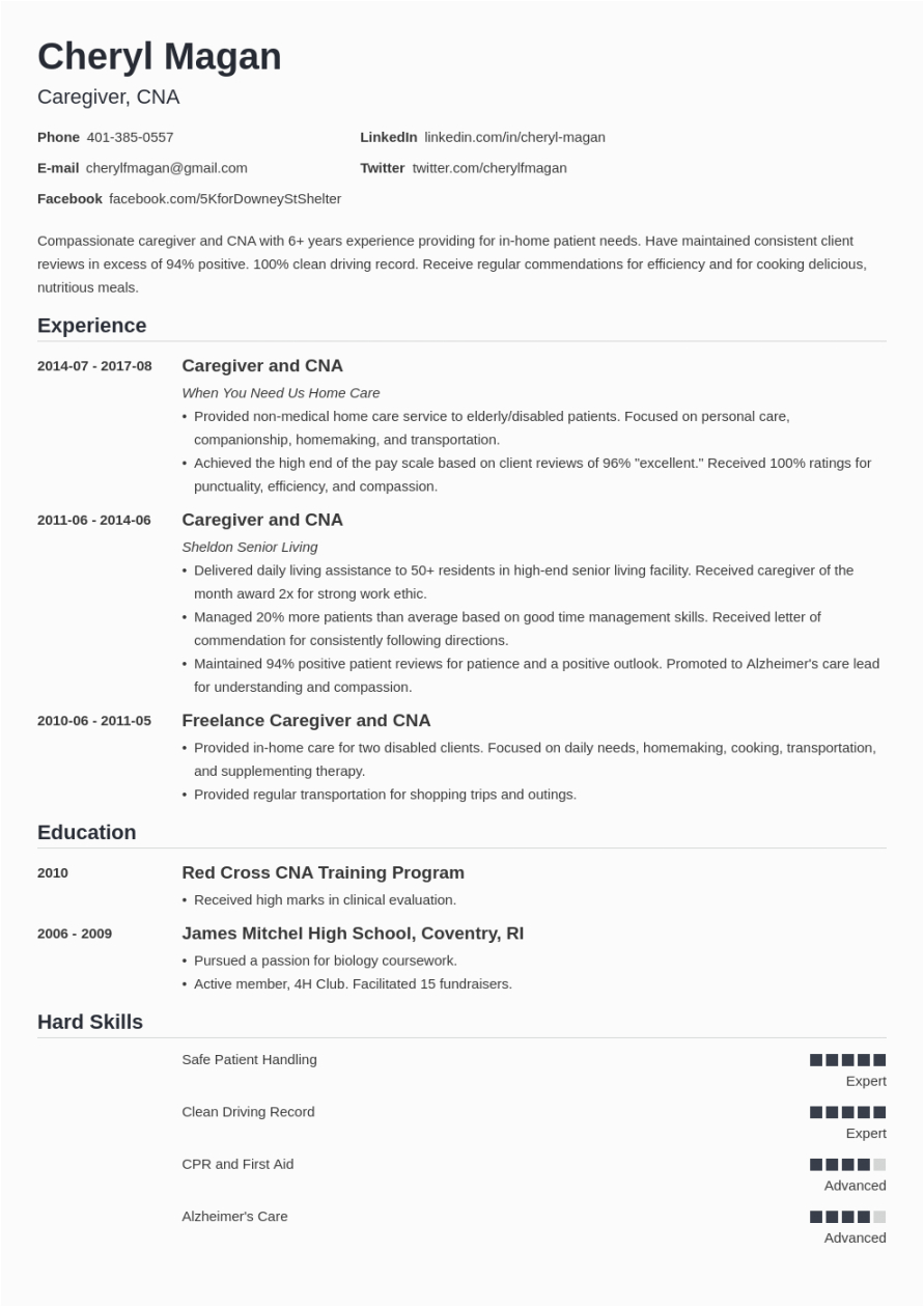 Sample Resume for Caregiver without Experience Caregiver Resume Examples Skills Duties & Objectives