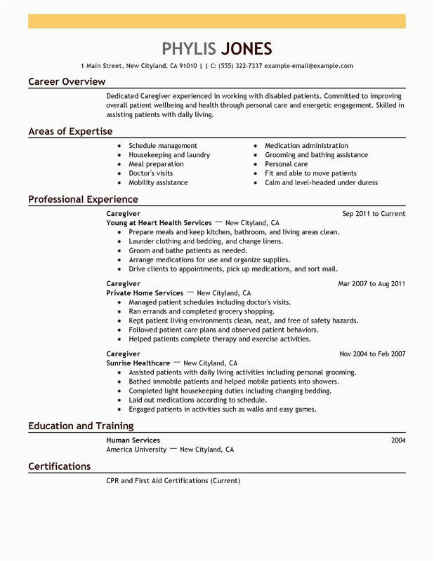 Sample Resume for Caregiver without Experience Caregiver Resume Sample – My Perfect Resume