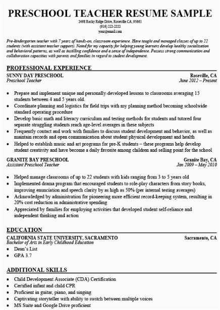 Sample Resume for Caregiver without Experience Preschool Teacher Resume with No Experience