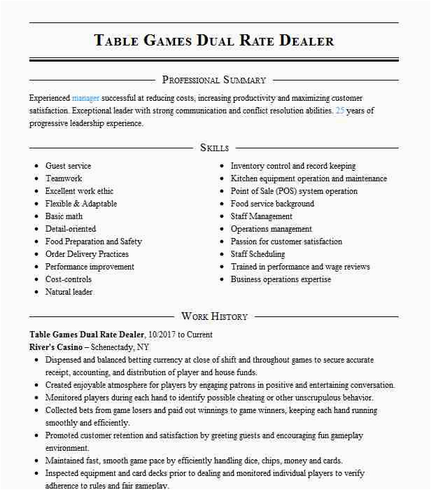Sample Resume for Casino Pit Supervisor Table Games Dual Rate Pit Manager Resume Example Seminole