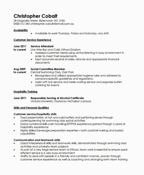 Sample Resume for Casual Jobs In Australia Casual Work Resume Template Resume References Template