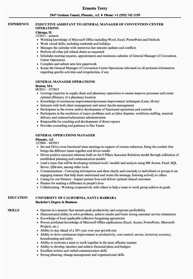 Sample Resume for General Manager Position General and Operations Manager Job Description Gotilo