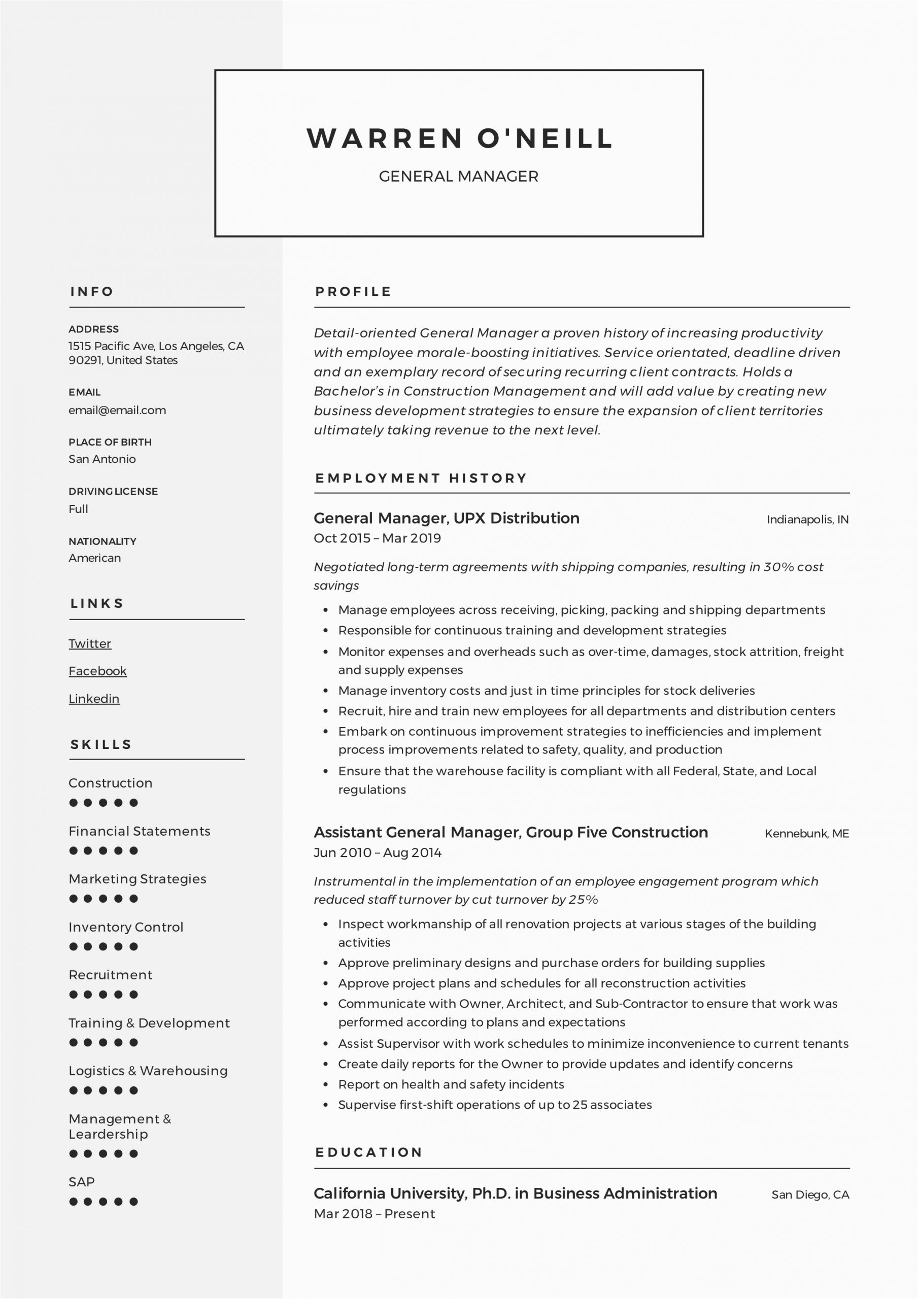 Sample Resume for General Manager Position General Manager Resume & Writing Guide