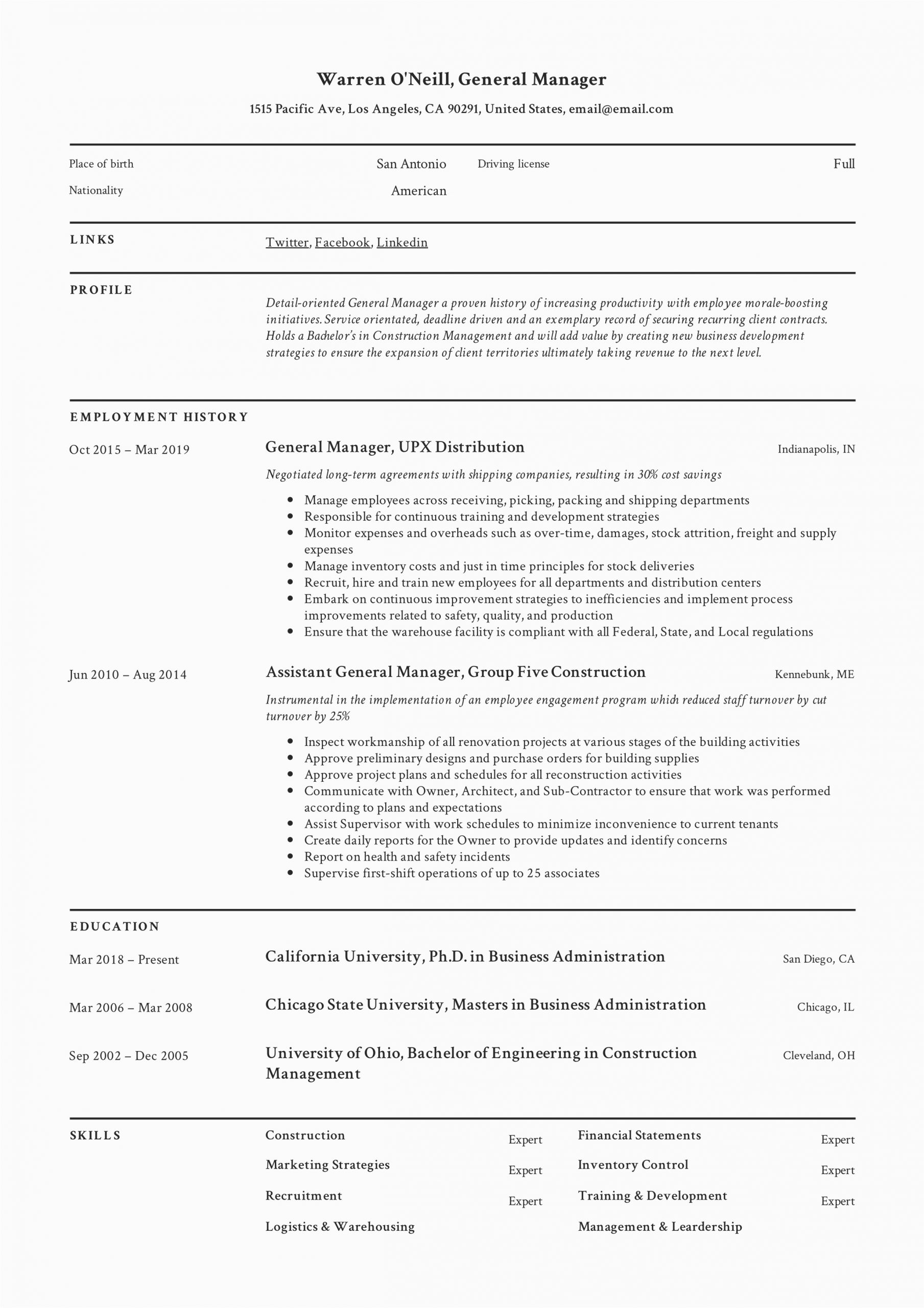 Sample Resume for General Manager Position General Manager Resume & Writing Guide