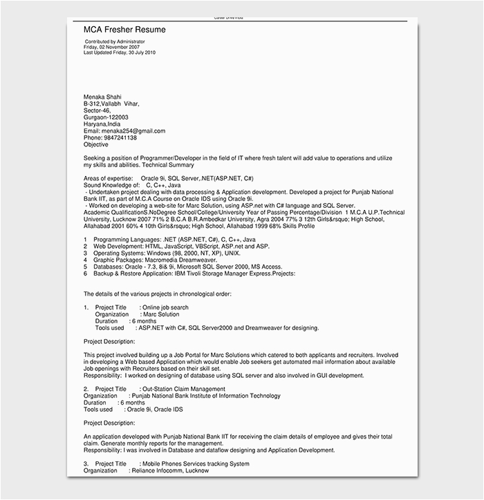 Sample Resume for Manual Testing Fresher Manual Testing Resume for Freshers