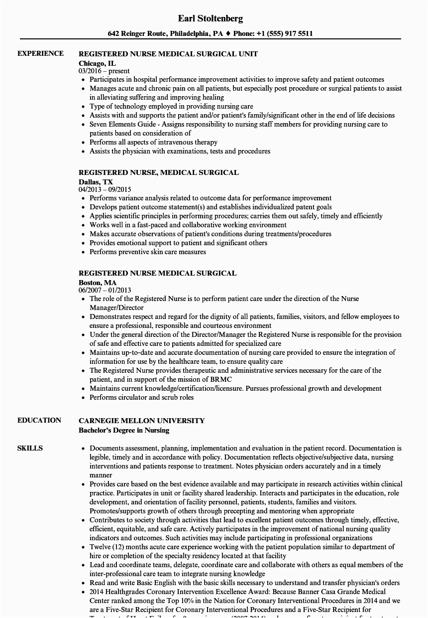 Sample Resume for Med Surg Nurse Rn Med Surg Resume Resume Template Database